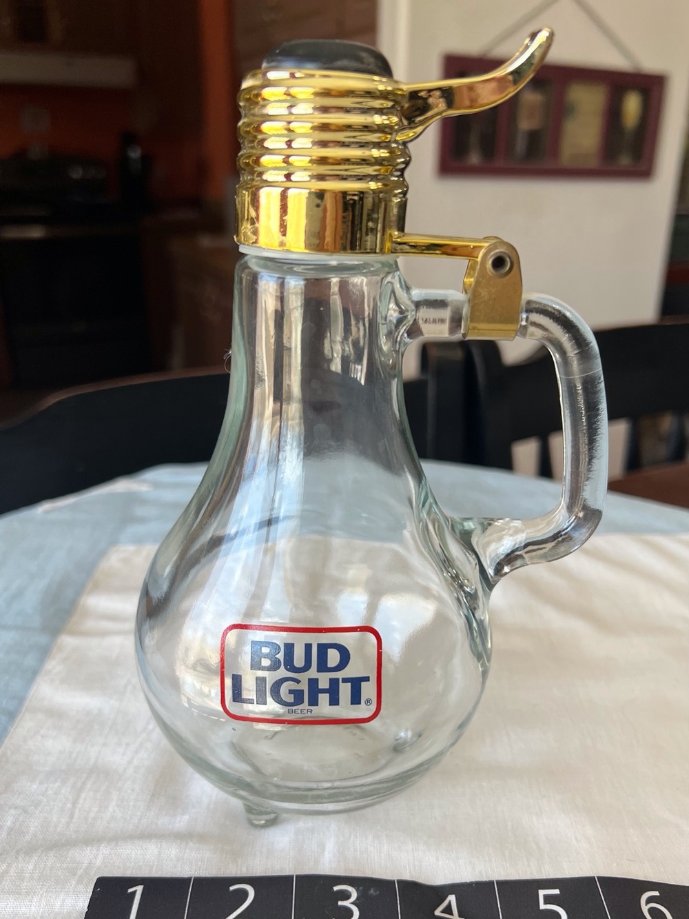 Vintage Bud Light Beer Glass Light Bulb Decanter Pitcher Stein Brass Top IKC